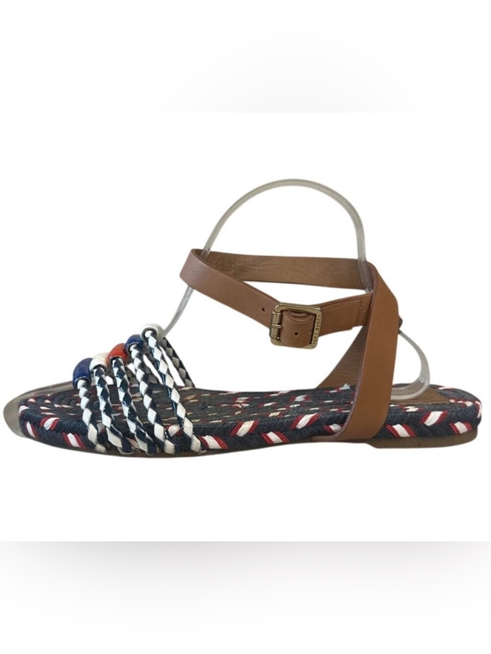 Tory Burch Beaded Espadrille Sandals Red White Blue 7 Nautical